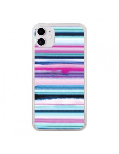 Coque iPhone 11 Degrade Stripes Watercolor Pink - Ninola Design