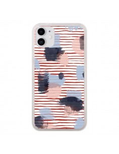 Coque iPhone 11 Watercolor Stains Stripes Red - Ninola...