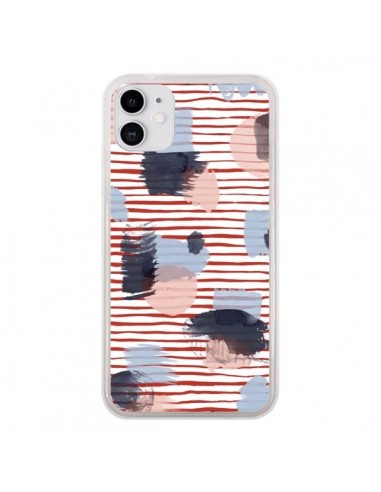 Coque iPhone 11 Watercolor Stains Stripes Red - Ninola Design