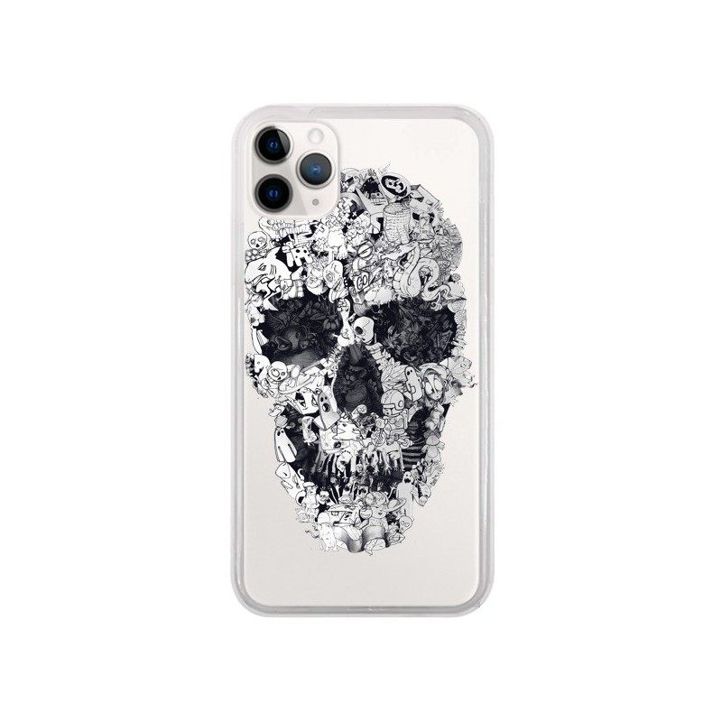 Coque iPhone 11 Pro Doodle Skull Dessin Tête de Mort Transparente - Ali Gulec