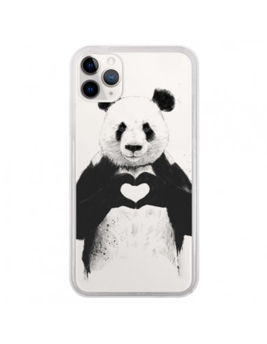 Coque iPhone 11 Pro Panda All You Need Is Love Transparente - Balazs Solti