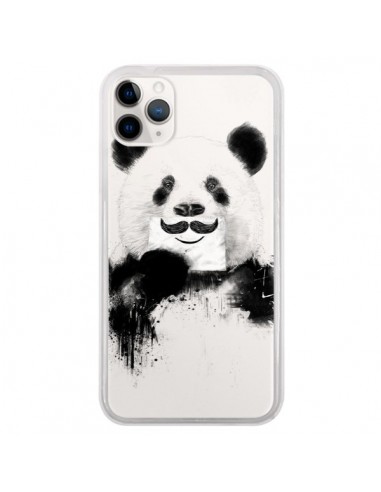 Coque iPhone 11 Pro Funny Panda Moustache Transparente - Balazs Solti