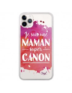Coque iPhone 11 Pro Je suis une Maman super Canon Rose...