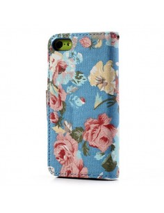 Etui Portefeuille en Jean à Fleurs pour iPhone 5C 2