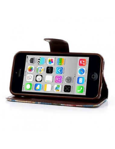 Etui Portefeuille en Jean à Fleurs pour iPhone 5C