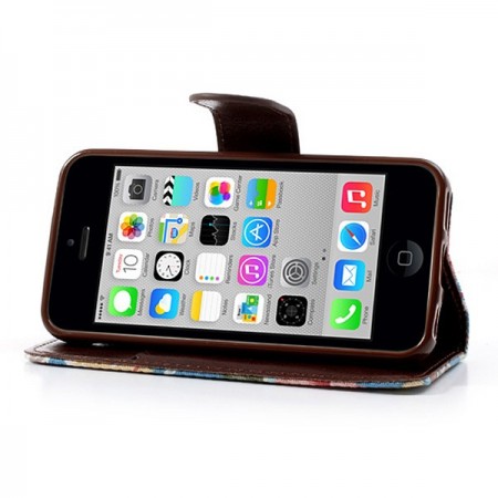 Etui Portefeuille en Jean à Fleurs pour iPhone 5C Etui Portefeuille en Jean à Fleurs pour iPhone 5C