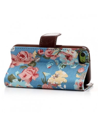 Etui Portefeuille en Jean à Fleurs pour iPhone 5C