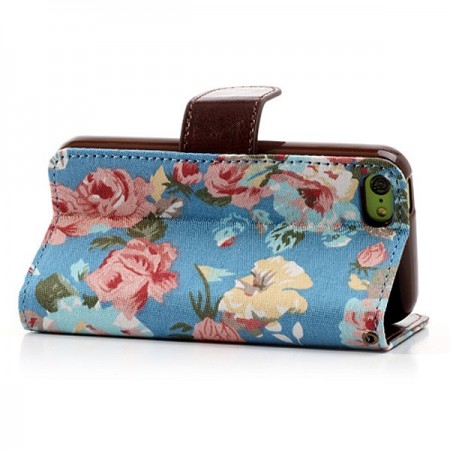 Etui Portefeuille en Jean à Fleurs pour iPhone 5C Etui Portefeuille en Jean à Fleurs pour iPhone 5C