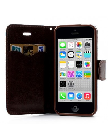 Etui Portefeuille en Jean à Fleurs pour iPhone 5C