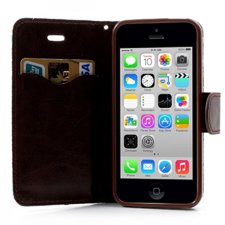 Etui Portefeuille en Jean à Fleurs pour iPhone 5C Etui Portefeuille en Jean à Fleurs pour iPhone 5C