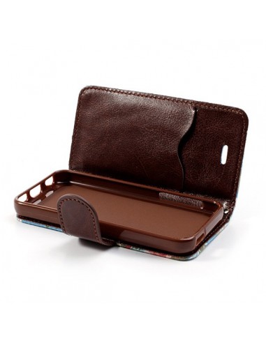 Etui Portefeuille en Jean à Fleurs pour iPhone 5C