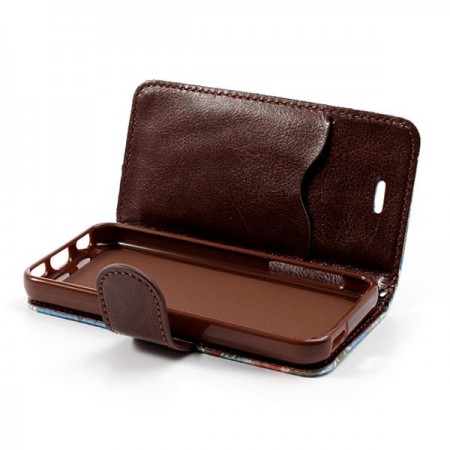 Etui Portefeuille en Jean à Fleurs pour iPhone 5C Etui Portefeuille en Jean à Fleurs pour iPhone 5C