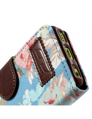 Etui Portefeuille en Jean à Fleurs pour iPhone 5C