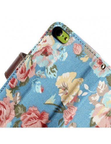 Etui Portefeuille en Jean à Fleurs pour iPhone 5C