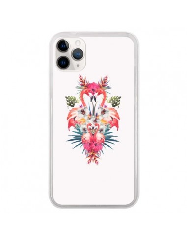Coque iPhone 11 Pro Tropicales Flamingos Tropical Flamant Rose Summer Ete - Eleaxart