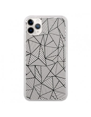 Coque iPhone 11 Pro Lignes Grilles Triangles Full Grid Abstract Noir Transparente - Project M