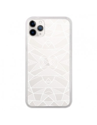 Coque iPhone 11 Pro Lignes Miroir Grilles Triangles Grid Abstract Blanc Transparente - Project M