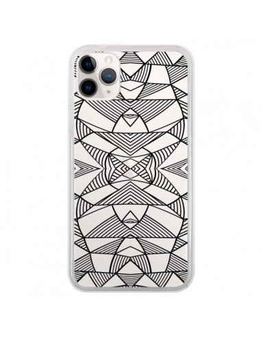 Coque iPhone 11 Pro Lignes Miroir Grilles Triangles Grid Abstract Noir Transparente - Project M