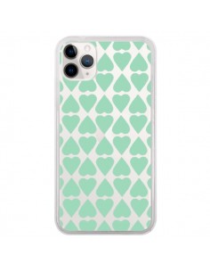 Coque iPhone 11 Pro Coeurs Heart Mint Bleu Vert...