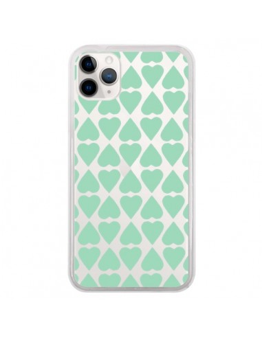 Coque iPhone 11 Pro Coeurs Heart Mint Bleu Vert Transparente - Project M