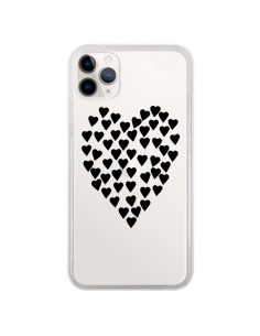 Coque iPhone 11 Pro Coeurs Heart Love Noir Transparente -...