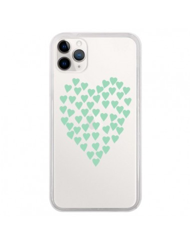 Coque iPhone 11 Pro Coeurs Heart Love Mint Bleu Vert Transparente - Project M
