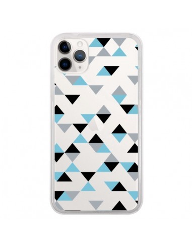 Coque iPhone 11 Pro Triangles Ice Blue Bleu Noir Transparente - Project M