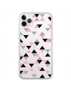 Coque iPhone 11 Pro Triangles Pink Rose Noir Transparente...
