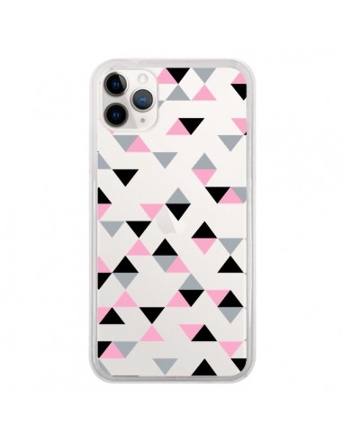 Coque iPhone 11 Pro Triangles Pink Rose Noir Transparente - Project M