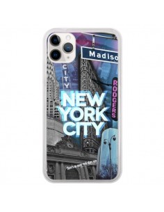 Coque iPhone 11 Pro New York City Buildings Bleu - Javier...