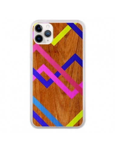 Coque iPhone 11 Pro Pink Yellow Wooden Bois Azteque Aztec Tribal - Jenny Mhairi