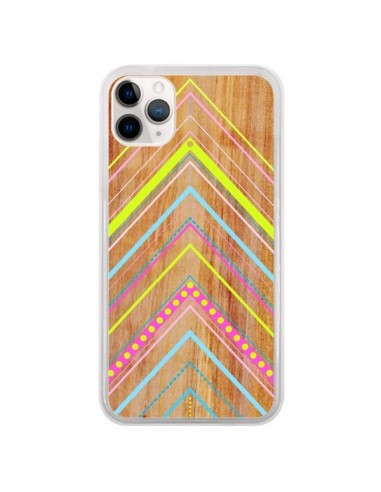Coque iPhone 11 Pro Wooden Chevron Pink Bois Azteque Aztec Tribal - Jenny Mhairi