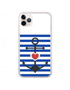 Coque iPhone 11 Pro Mariniere Encre Marin Coeur -...