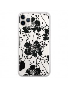 Coque iPhone 11 Pro Fleurs Noirs Flower Transparente -...