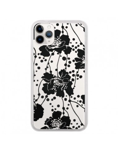 Coque iPhone 11 Pro Fleurs Noirs Flower Transparente - Dricia Do
