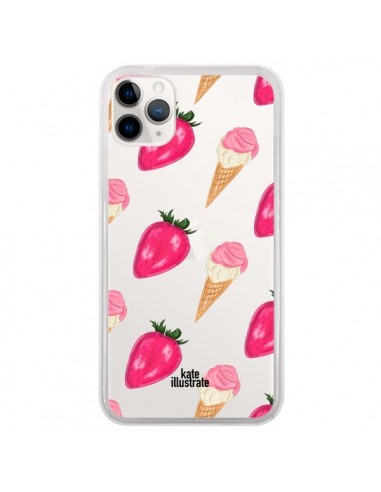Coque iPhone 11 Pro Strawberry Ice Cream Fraise Glace Transparente - kateillustrate