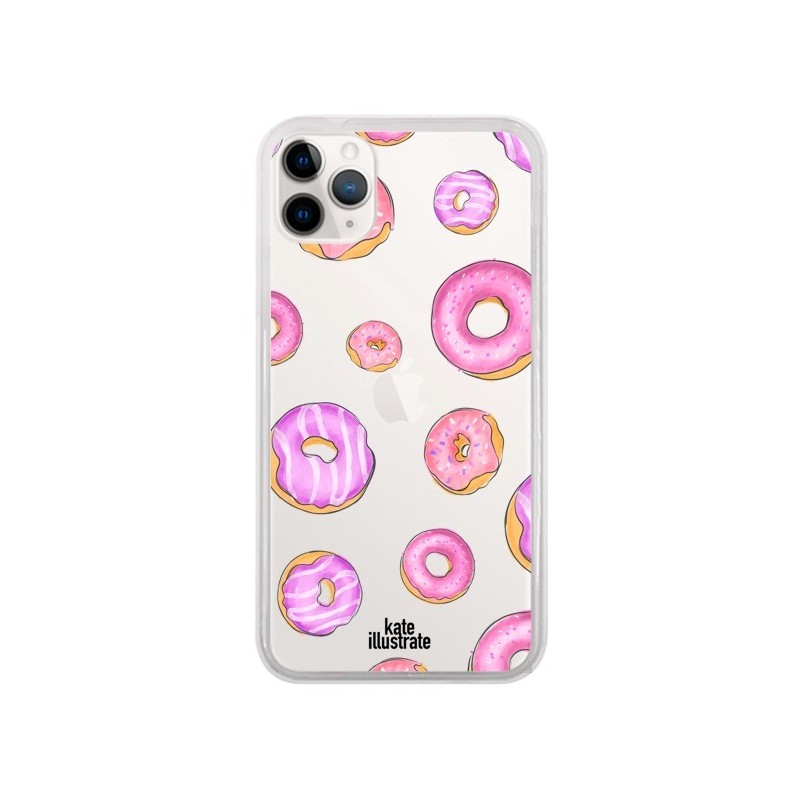 Coque iPhone 11 Pro Pink Donuts Rose Transparente - kateillustrate