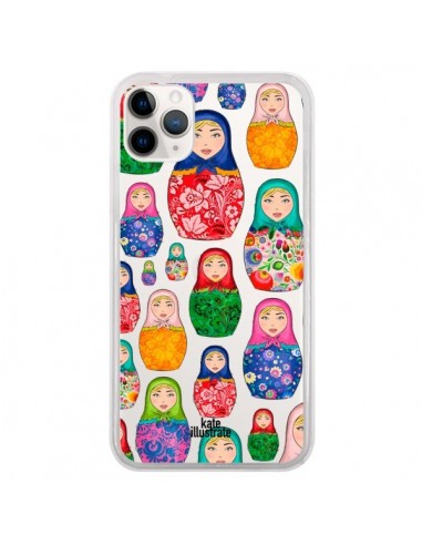 Coque iPhone 11 Pro Matryoshka Dolls Poupées Russes Transparente - kateillustrate
