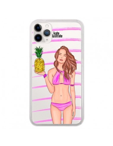 Coque iPhone 11 Pro Malibu Ananas Plage Ete Rose Transparente - kateillustrate