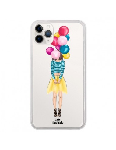 Coque iPhone 11 Pro Girls Balloons Ballons Fille Transparente - kateillustrate