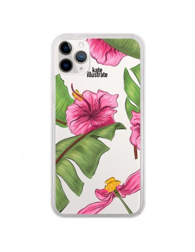 Coque iPhone 11 Pro Tropical Leaves Fleurs Feuilles Transparente - kateillustrate