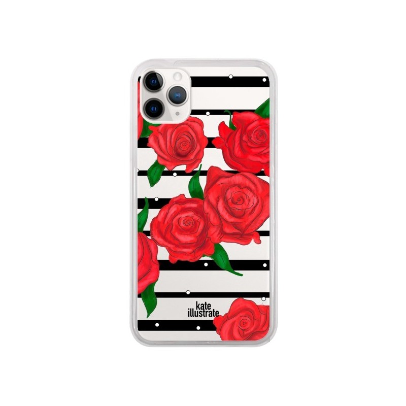 Coque iPhone 11 Pro Red Roses Rouge Fleurs Flowers Transparente - kateillustrate