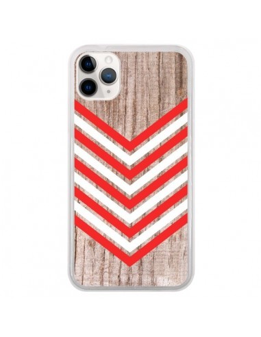 Coque iPhone 11 Pro Tribal Aztèque Bois Wood Flèche Rouge Blanc - Laetitia