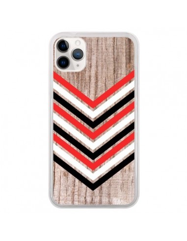 Coque iPhone 11 Pro Tribal Aztèque Bois Wood Flèche Rouge Blanc Noir - Laetitia