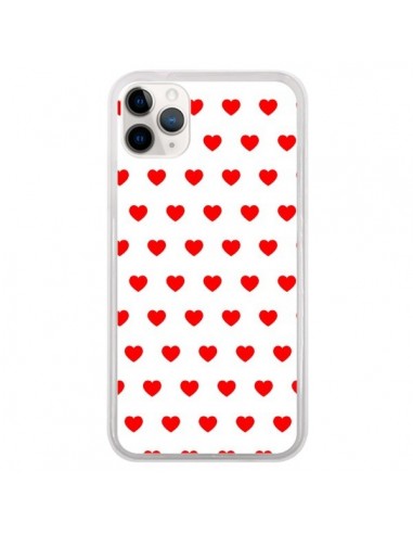 Coque iPhone 11 Pro Coeurs Rouges Fond Blanc - Laetitia