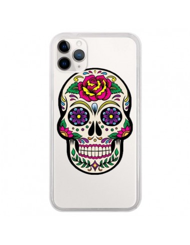 Coque iPhone 11 Pro Tête de Mort Mexicaine Fleurs Transparente - Laetitia