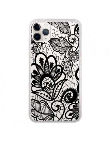 Coque iPhone 11 Pro Lace Fleur Flower Noir Transparente - Petit Griffin