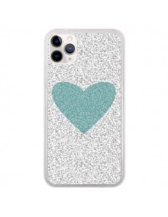 Coque iPhone 11 Pro Coeur Bleu Vert Argent Love - Mary...