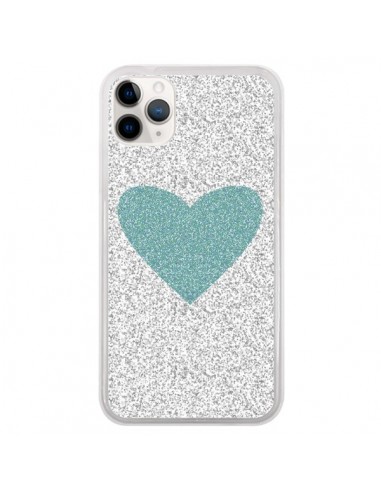 Coque iPhone 11 Pro Coeur Bleu Vert Argent Love - Mary Nesrala