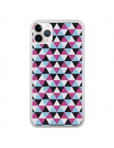 Coque iPhone 11 Pro Azteque Triangles Rose Bleu Gris -...